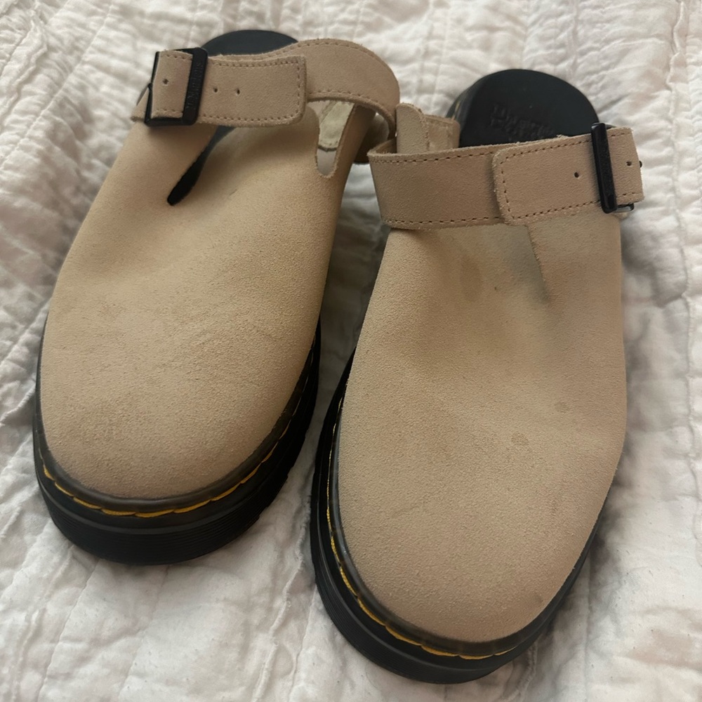 Dr Martens  Beige Slip-On Clogs with Buckle